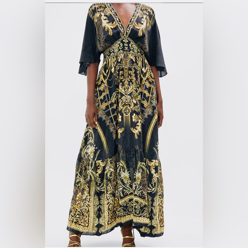 Camilla silk with hand stoned crystals. Dress worn once! Incredibly beautiful!
